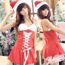【蘿莉朵】聖誕派對‧性感深V聖誕服 (紅)